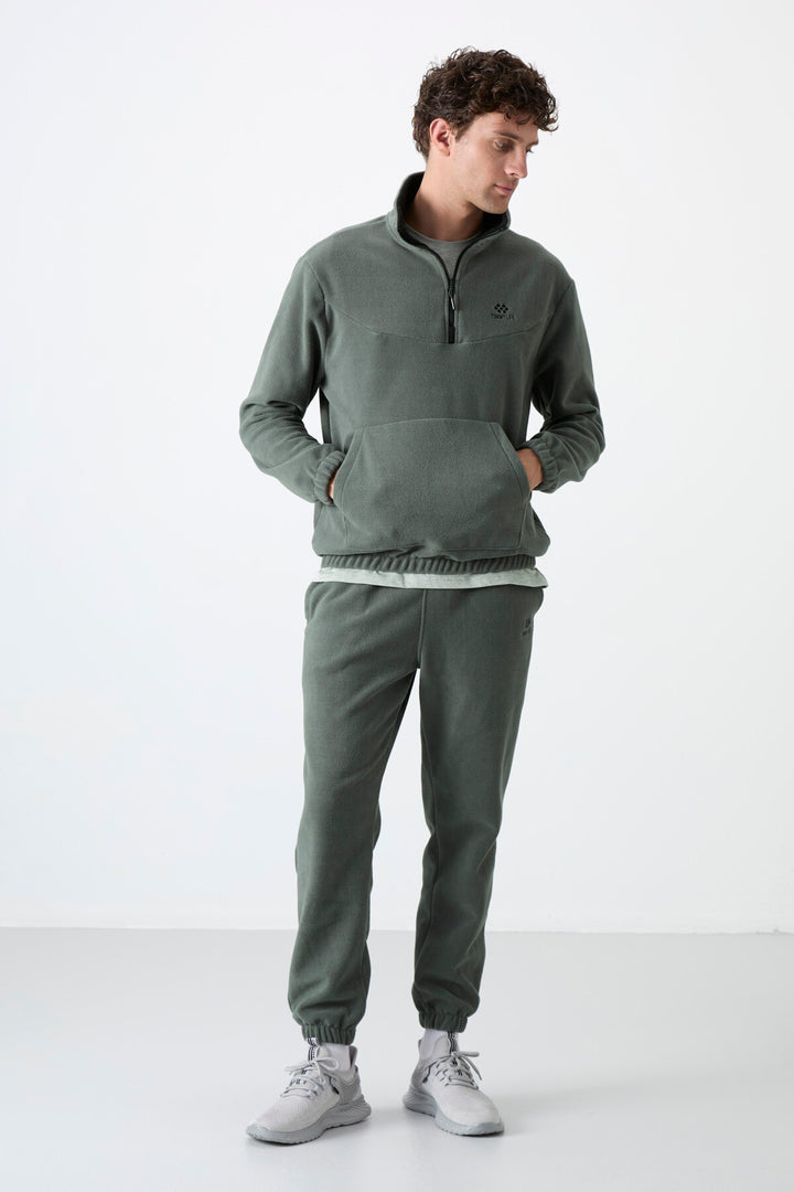 TMY Çağla Half Zip Stand Collar Elastic Cuff Polar Men's Tracksuit - 85159 - Oak Park