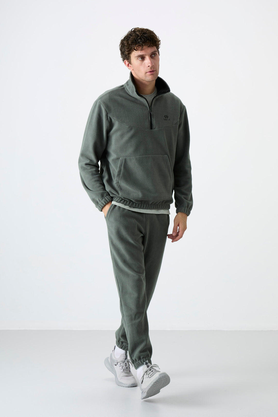 TMY Çağla Half Zip Stand Collar Elastic Cuff Polar Men's Tracksuit - 85159 - Oak Park