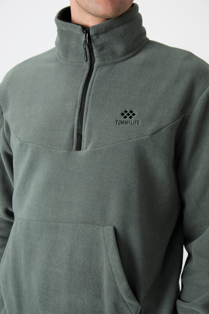 TMY Çağla Half Zip Stand Collar Elastic Cuff Polar Men's Tracksuit - 85159 - Oak Park