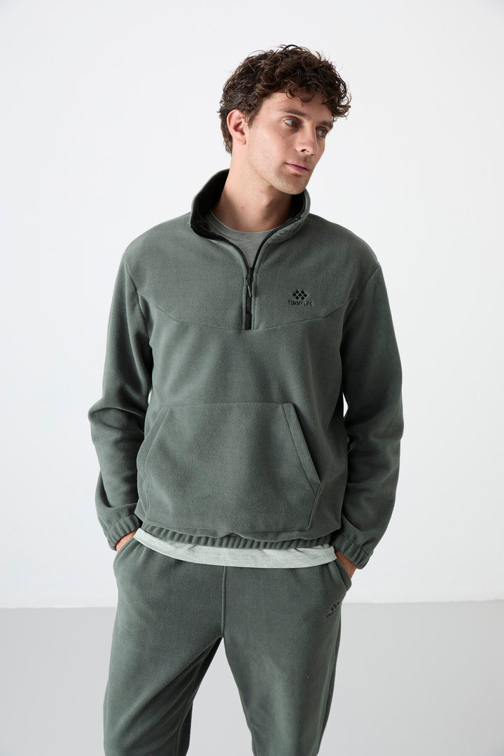 TMY Çağla Half Zip Stand Collar Elastic Cuff Polar Men's Tracksuit - 85159 - Oak Park