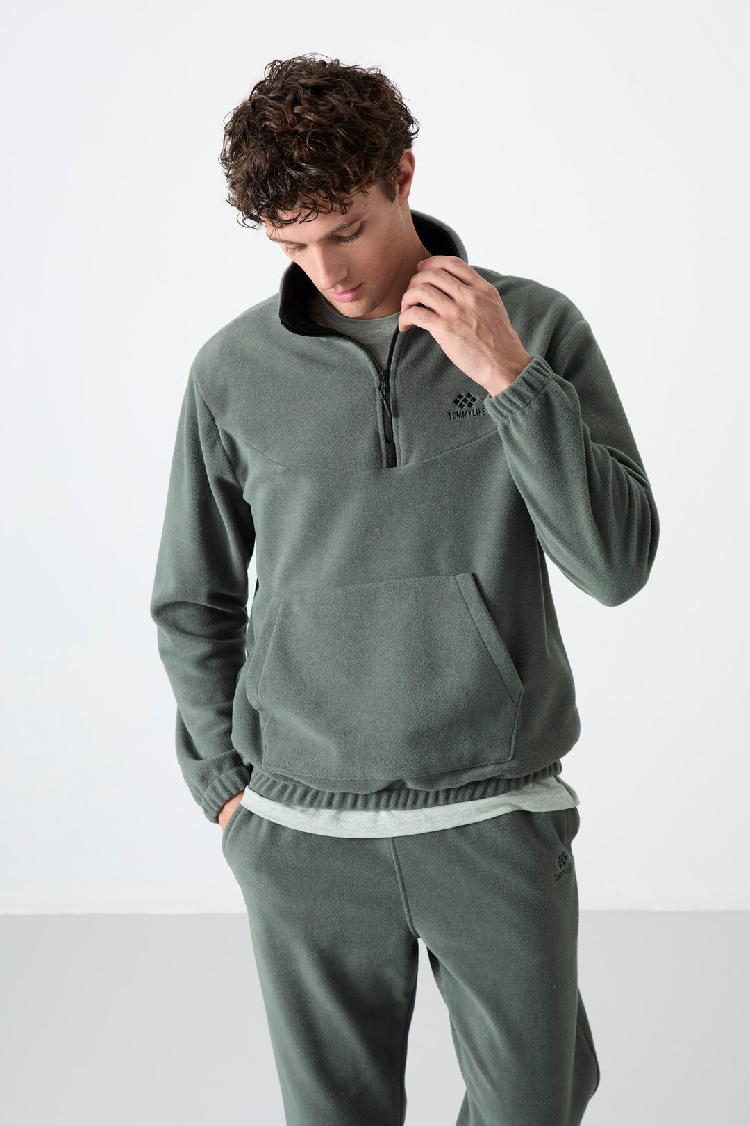 TMY Çağla Half Zip Stand Collar Elastic Cuff Polar Men's Tracksuit - 85159 - Oak Park