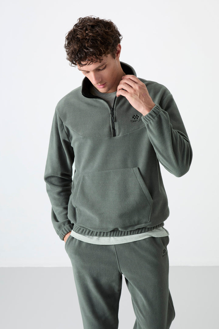 TMY Çağla Half Zip Stand Collar Elastic Cuff Polar Men's Tracksuit - 85159 - Oak Park