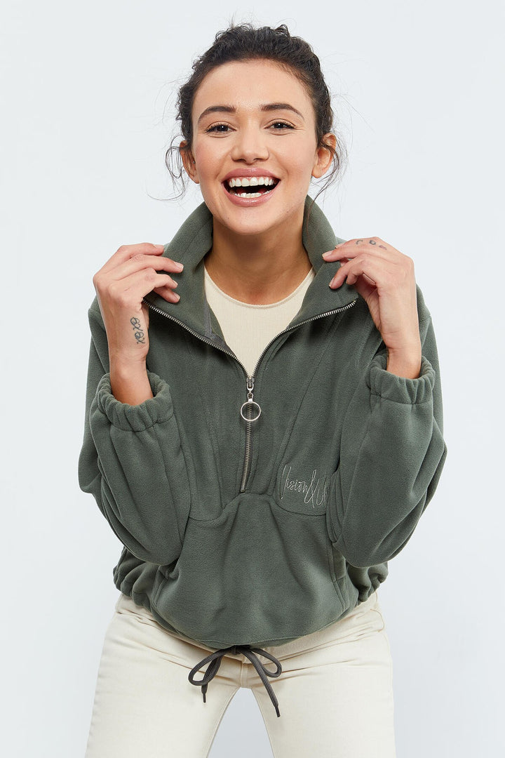 TMY Çağla Half Zip Skirt Hem Ruched Women's Polar Oversize Sweatshirt - 97171 - Misantla