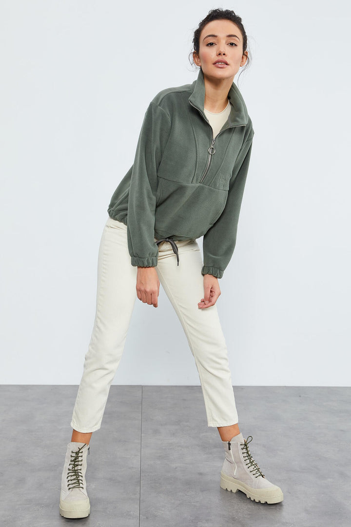 TMY Çağla Half Zip Skirt Hem Ruched Women's Polar Oversize Sweatshirt - 97171 - Misantla