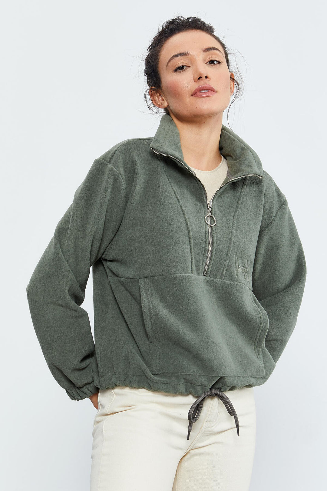 TMY Çağla Half Zip Skirt Hem Ruched Women's Polar Oversize Sweatshirt - 97171 - Misantla