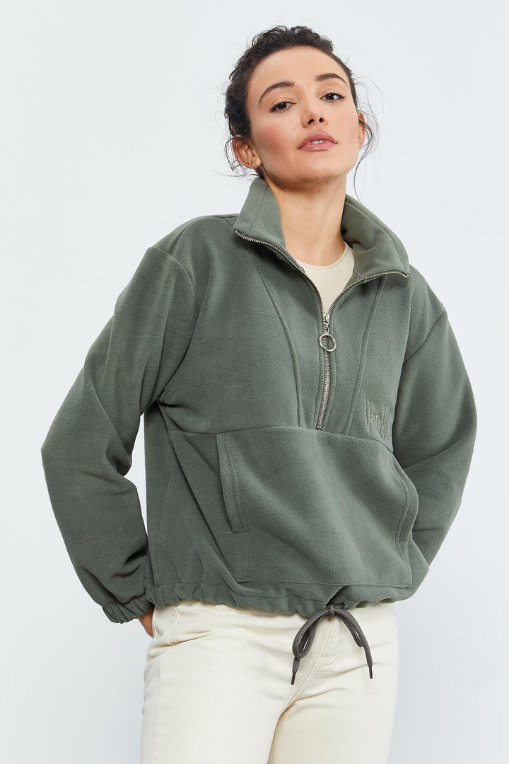 TMY Çağla Half Zip Skirt Hem Ruched Women's Polar Oversize Sweatshirt - 97171 - Misantla