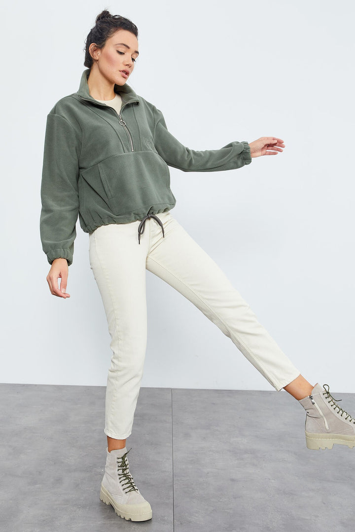 TMY Çağla Half Zip Skirt Hem Ruched Women's Polar Oversize Sweatshirt - 97171 - Misantla