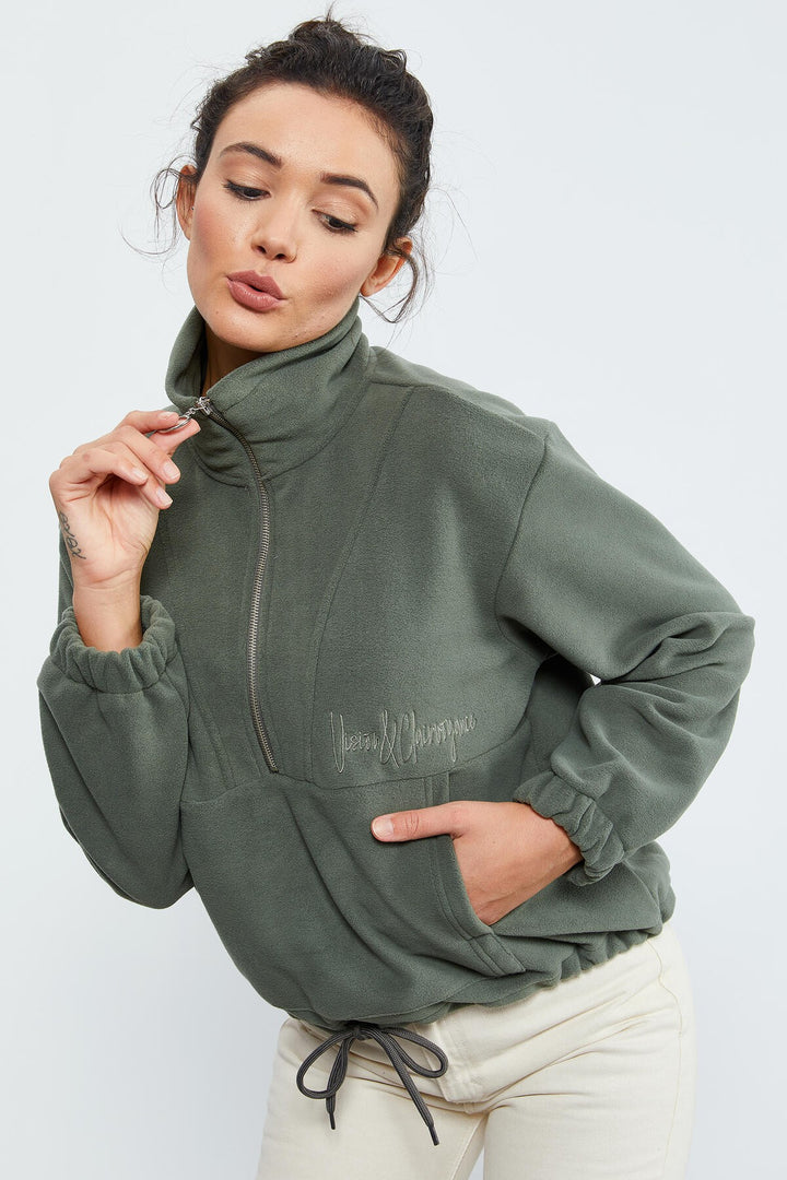 TMY Çağla Half Zip Skirt Hem Ruched Women's Polar Oversize Sweatshirt - 97171 - Misantla