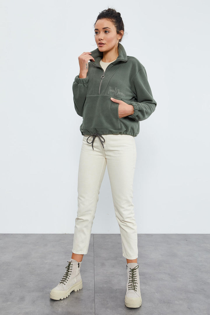 TMY Çağla Half Zip Skirt Hem Ruched Women's Polar Oversize Sweatshirt - 97171 - Misantla