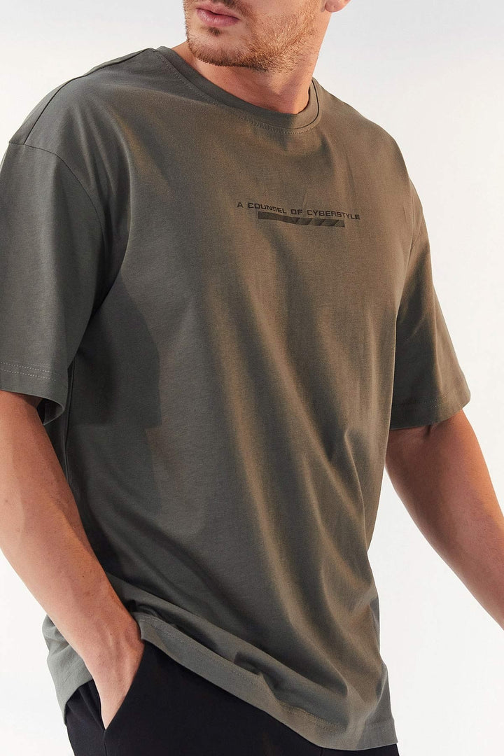 TMY Çağla Printed O Neck Men's Oversize T-Shirt - 87984 - Fountainebleau
