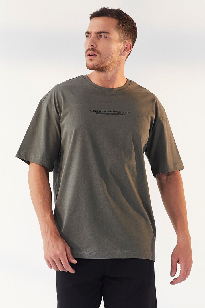 TMY Çağla Printed O Neck Men's Oversize T-Shirt - 87984 - Fountainebleau