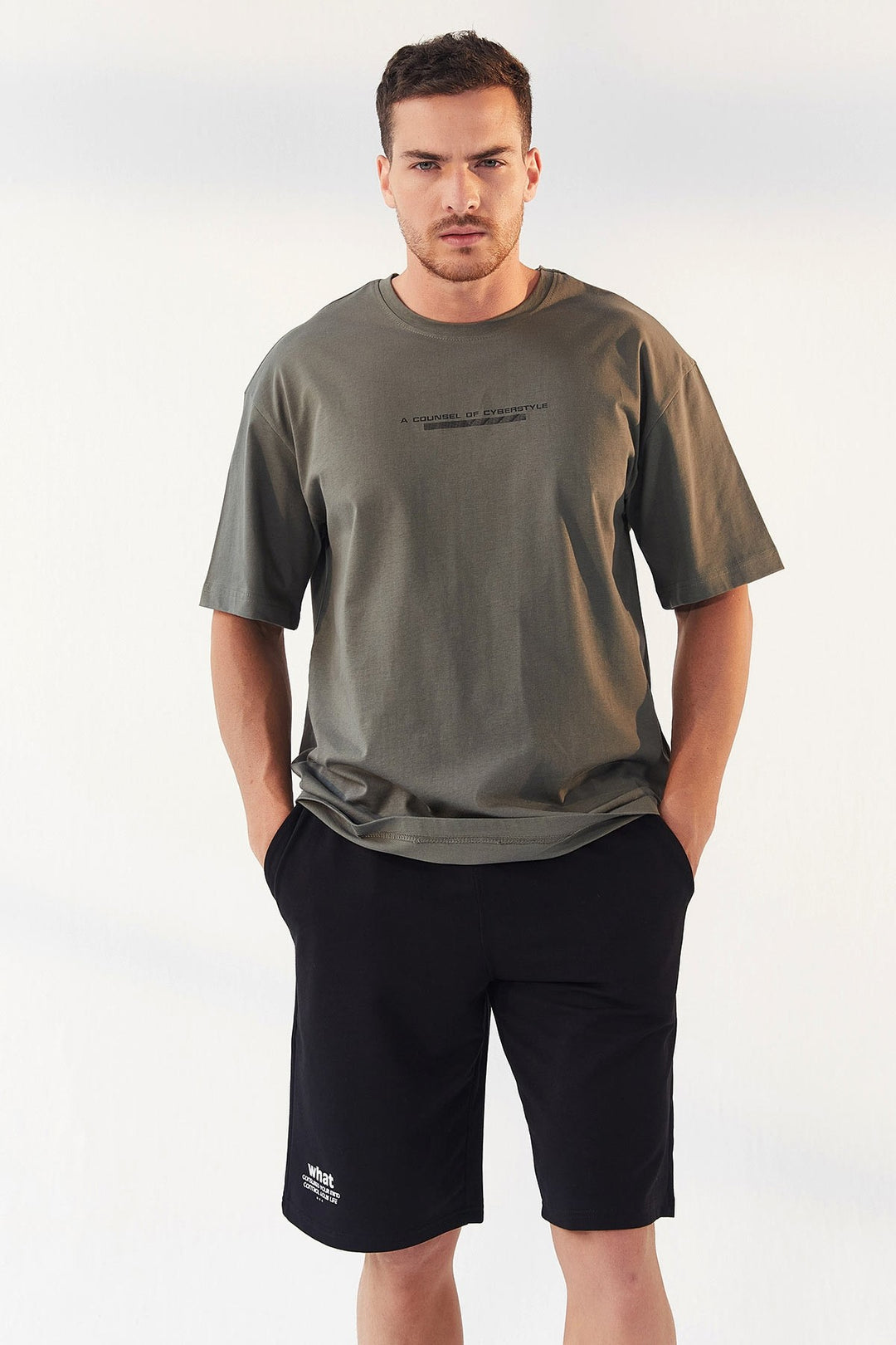 TMY Çağla Printed O Neck Men's Oversize T-Shirt - 87984 - Fountainebleau