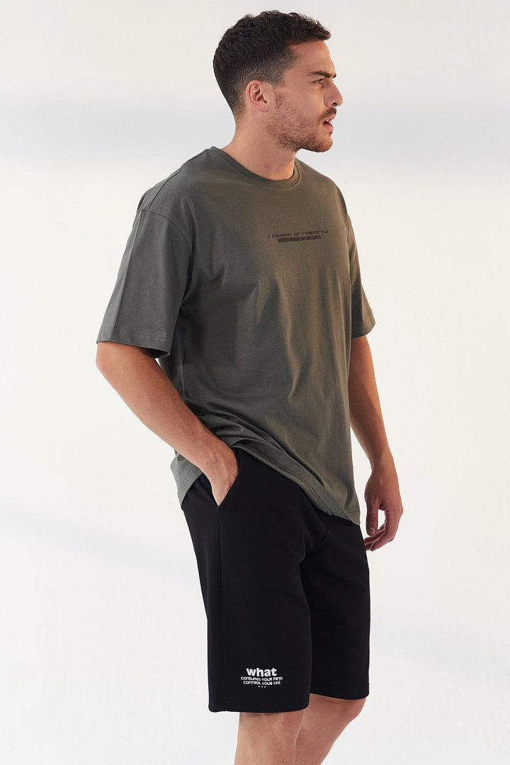 TMY Çağla Printed O Neck Men's Oversize T-Shirt - 87984 - Fountainebleau