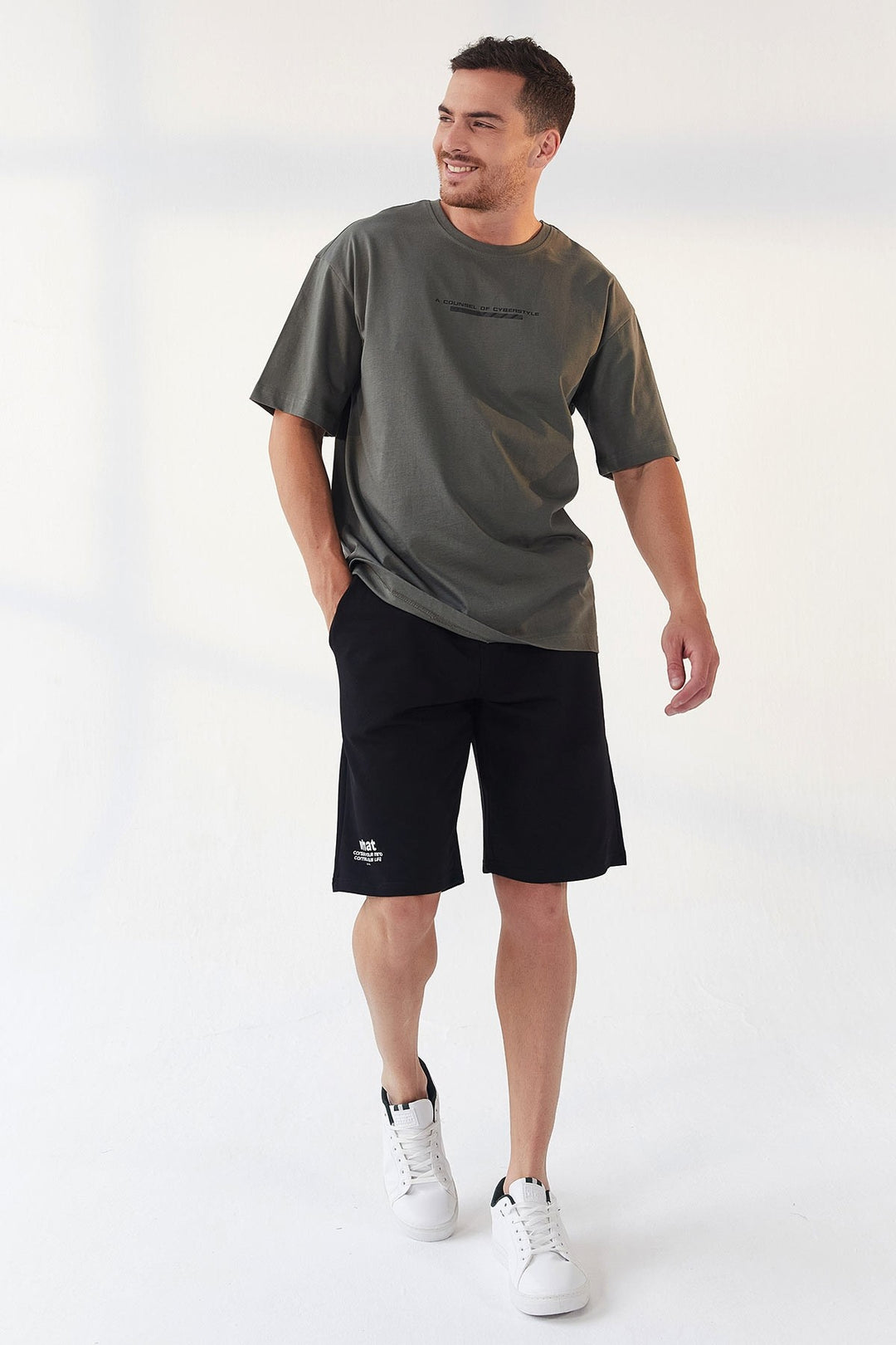 TMY Çağla Printed O Neck Men's Oversize T-Shirt - 87984 - Fountainebleau