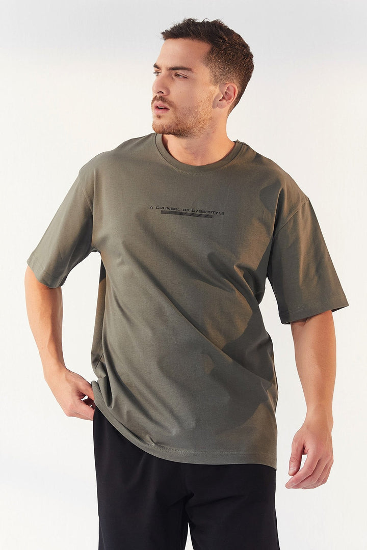 TMY Çağla Printed O Neck Men's Oversize T-Shirt - 87984 - Fountainebleau