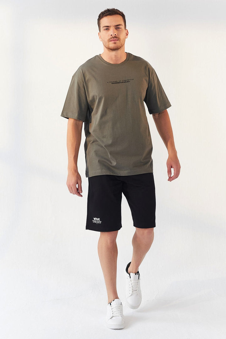 TMY Çağla Printed O Neck Men's Oversize T-Shirt - 87984 - Fountainebleau