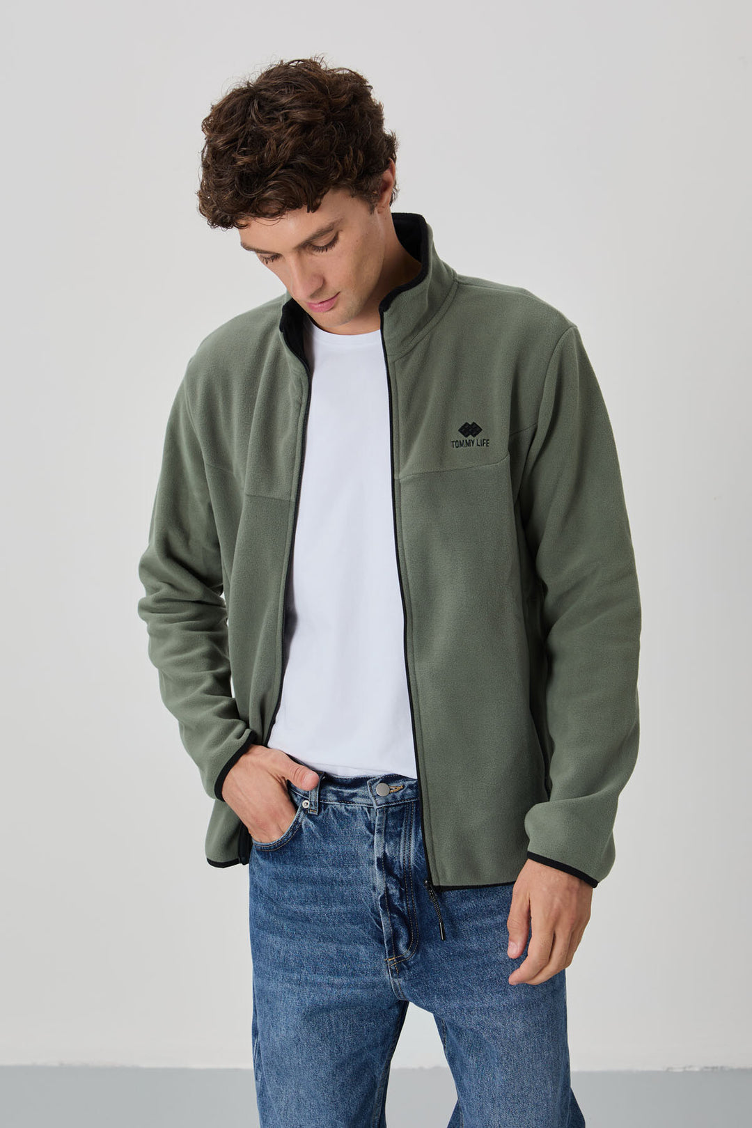 TMY Çağla Embroidered Zippered Stand-up Collar Standard Fit Men's Sweatshirt Polar - 87992 - Lehigh Acres