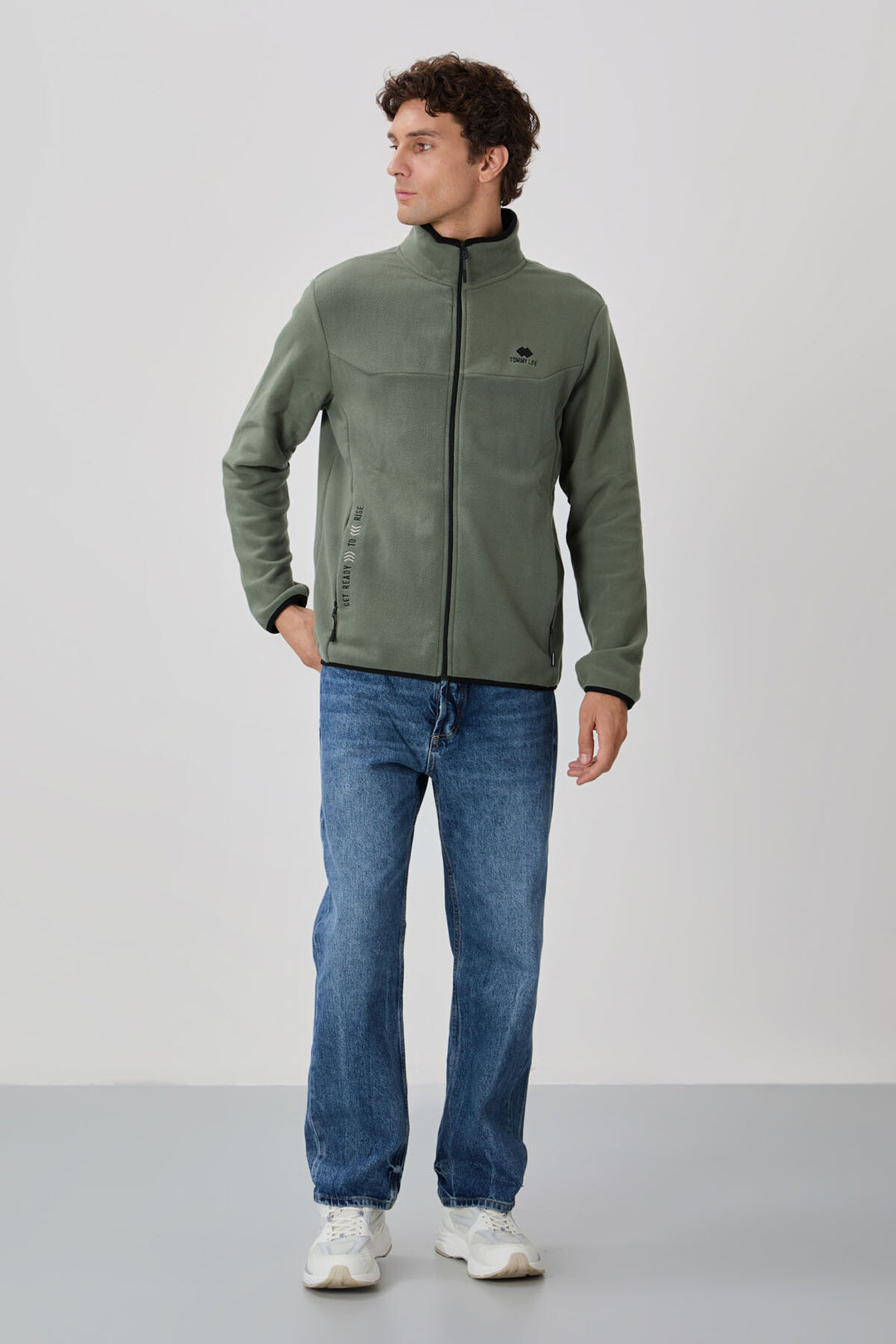 TMY Çağla Embroidered Zippered Stand-up Collar Standard Fit Men's Sweatshirt Polar - 87992 - Lehigh Acres