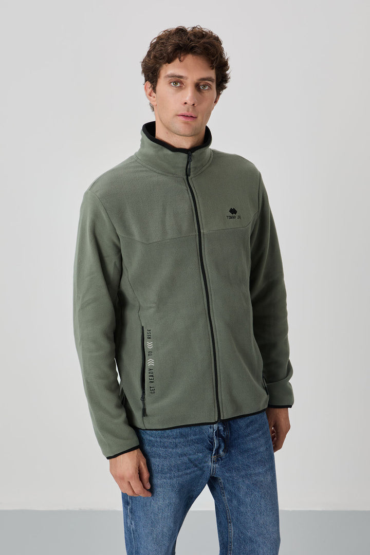 TMY Çağla Embroidered Zippered Stand-up Collar Standard Fit Men's Sweatshirt Polar - 87992 - Lehigh Acres