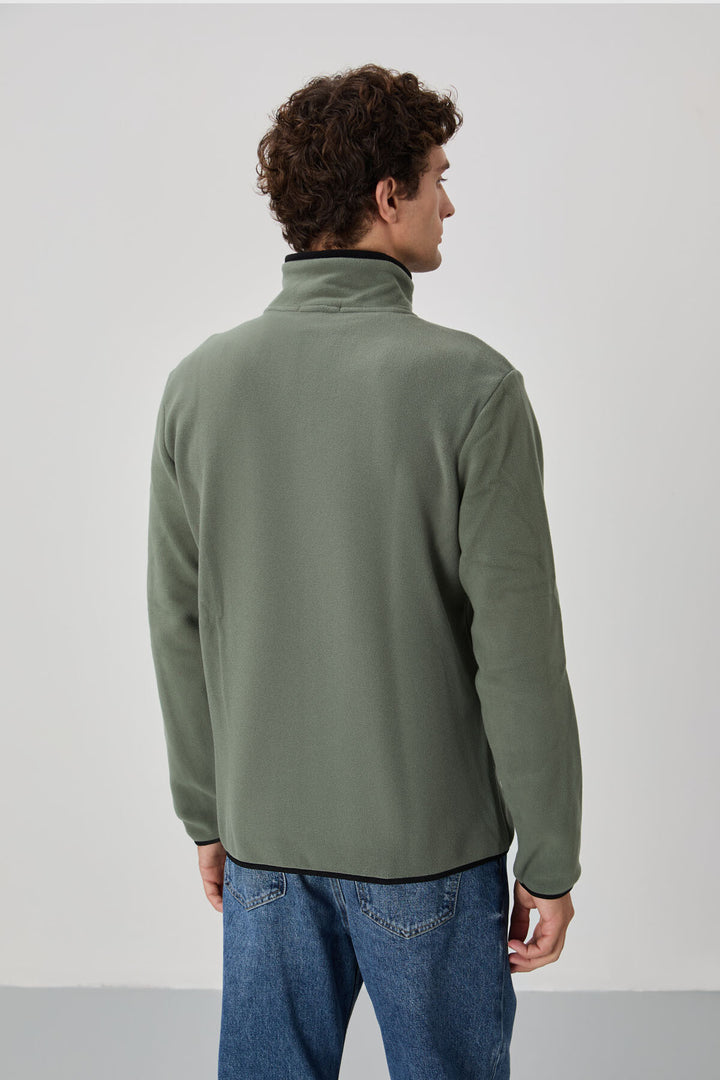 TMY Çağla Embroidered Zippered Stand-up Collar Standard Fit Men's Sweatshirt Polar - 87992 - Lehigh Acres