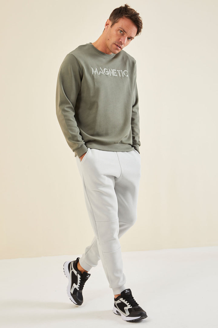 TMY Çağla Summer Embroidered O Neck Comfort Fit Men's Sweatshirt - 88020 - Piscataway