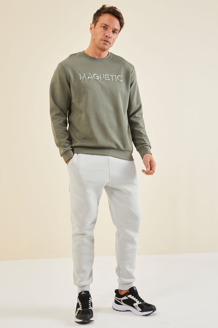 TMY Çağla Summer Embroidered O Neck Comfort Fit Men's Sweatshirt - 88020 - Piscataway