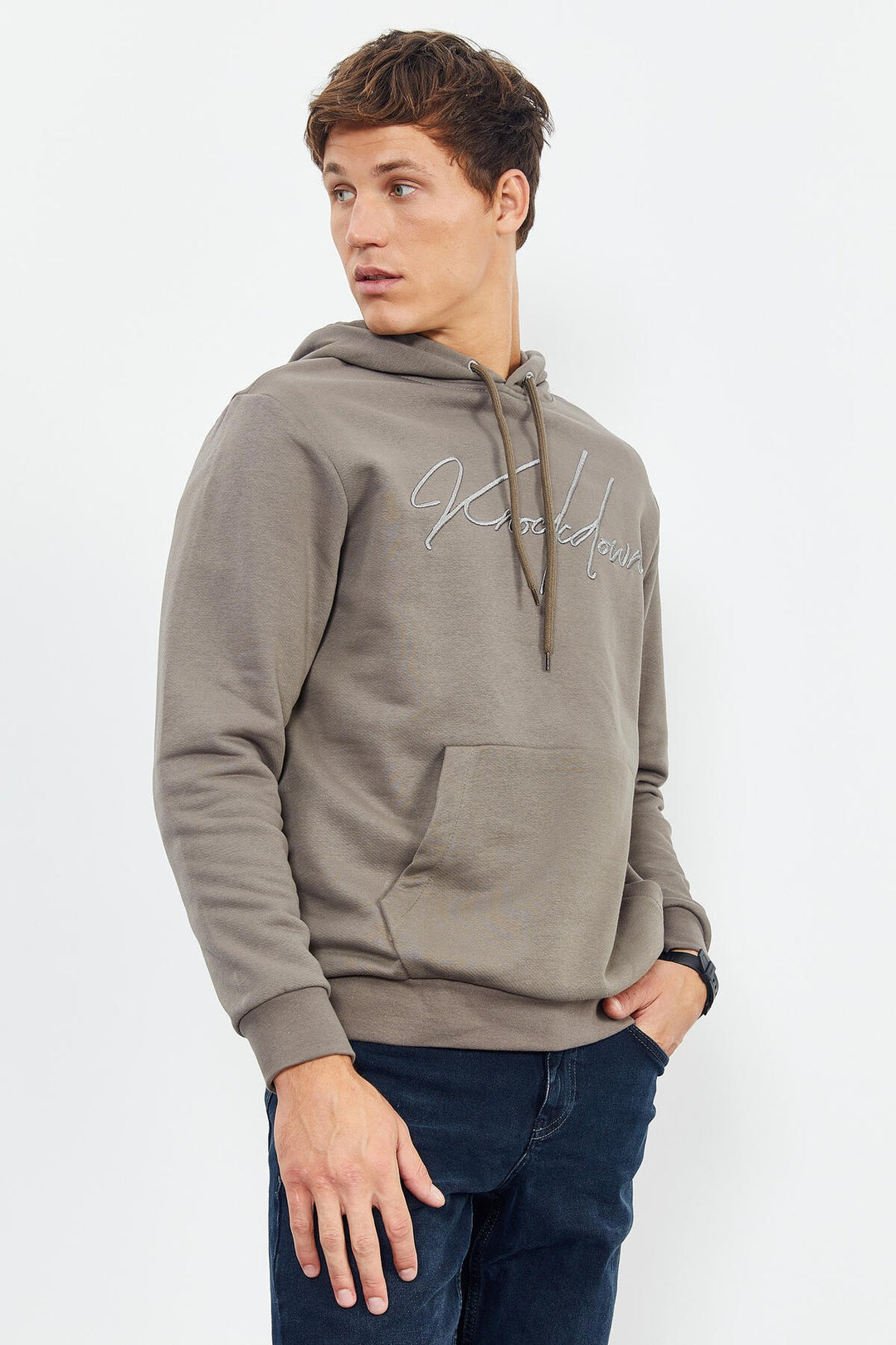 TMY Camel Hooded Comfort Fit Men's Sweatshirt with Handwriting Embroidery - 88007 - Casa Grande