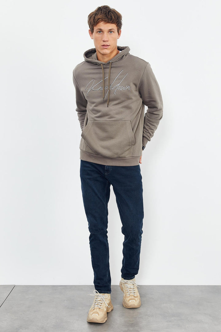 TMY Camel Hooded Comfort Fit Men's Sweatshirt with Handwriting Embroidery - 88007 - Casa Grande