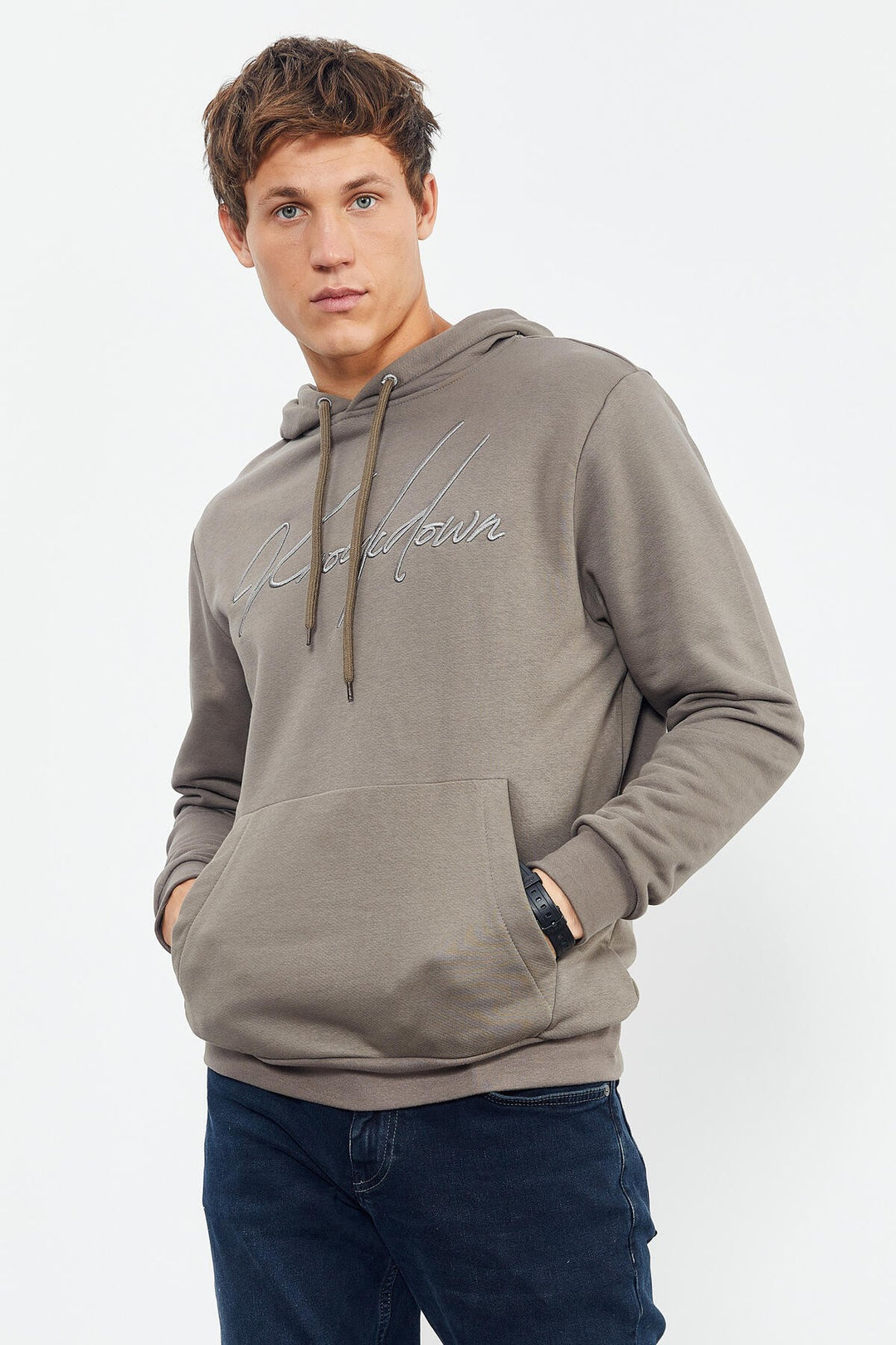 TMY Camel Hooded Comfort Fit Men's Sweatshirt with Handwriting Embroidery - 88007 - Casa Grande