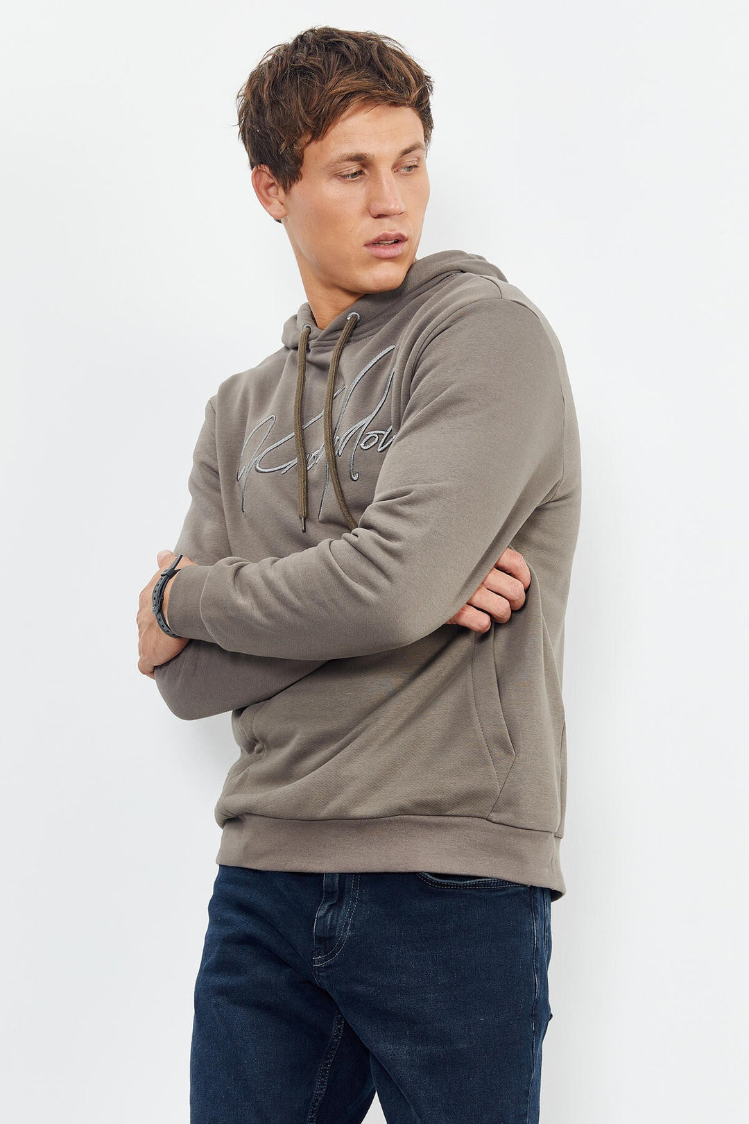 TMY Camel Hooded Comfort Fit Men's Sweatshirt with Handwriting Embroidery - 88007 - Casa Grande