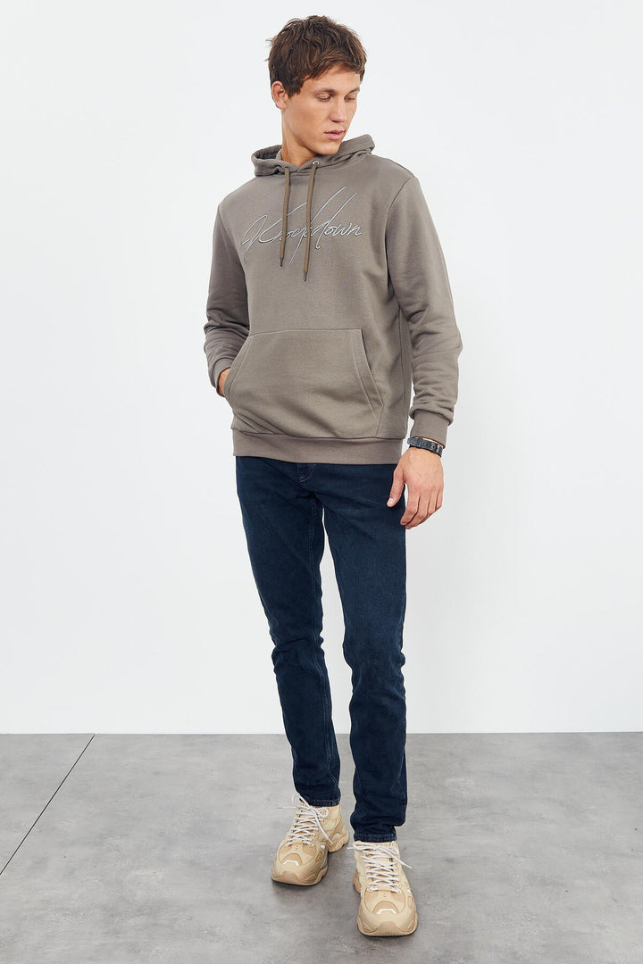 TMY Camel Hooded Comfort Fit Men's Sweatshirt with Handwriting Embroidery - 88007 - Casa Grande