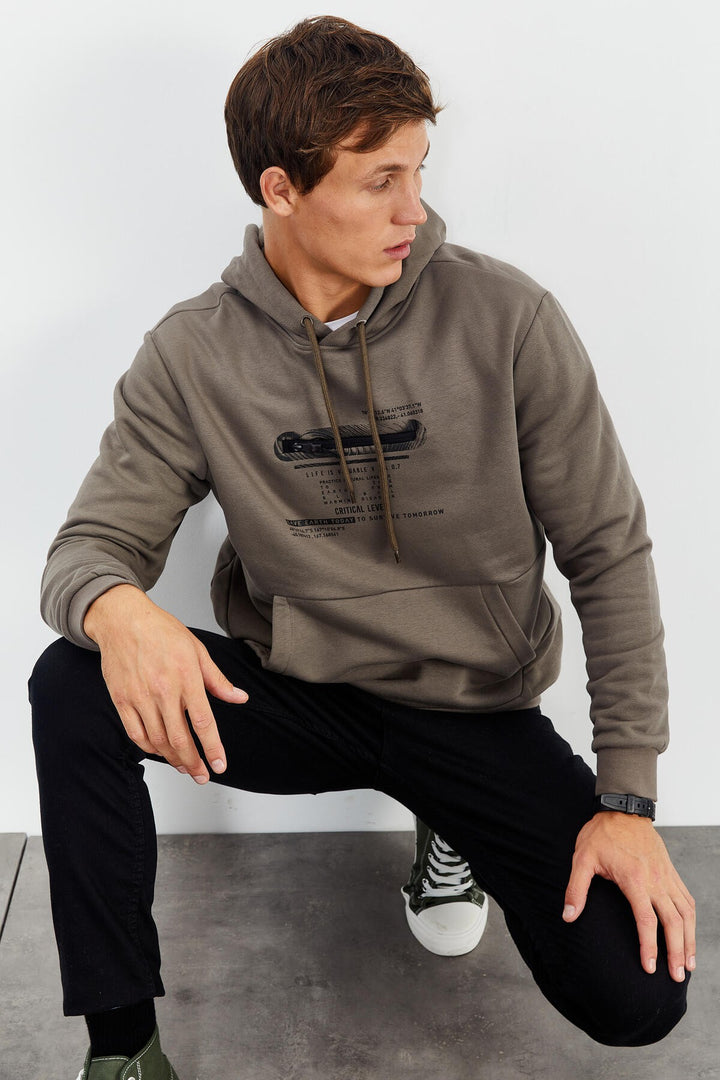 TMY Camel Printed Hooded Kangaroo Pocket Comfortable Fit Men's Sweatshirt - 88019 - La Trinidad