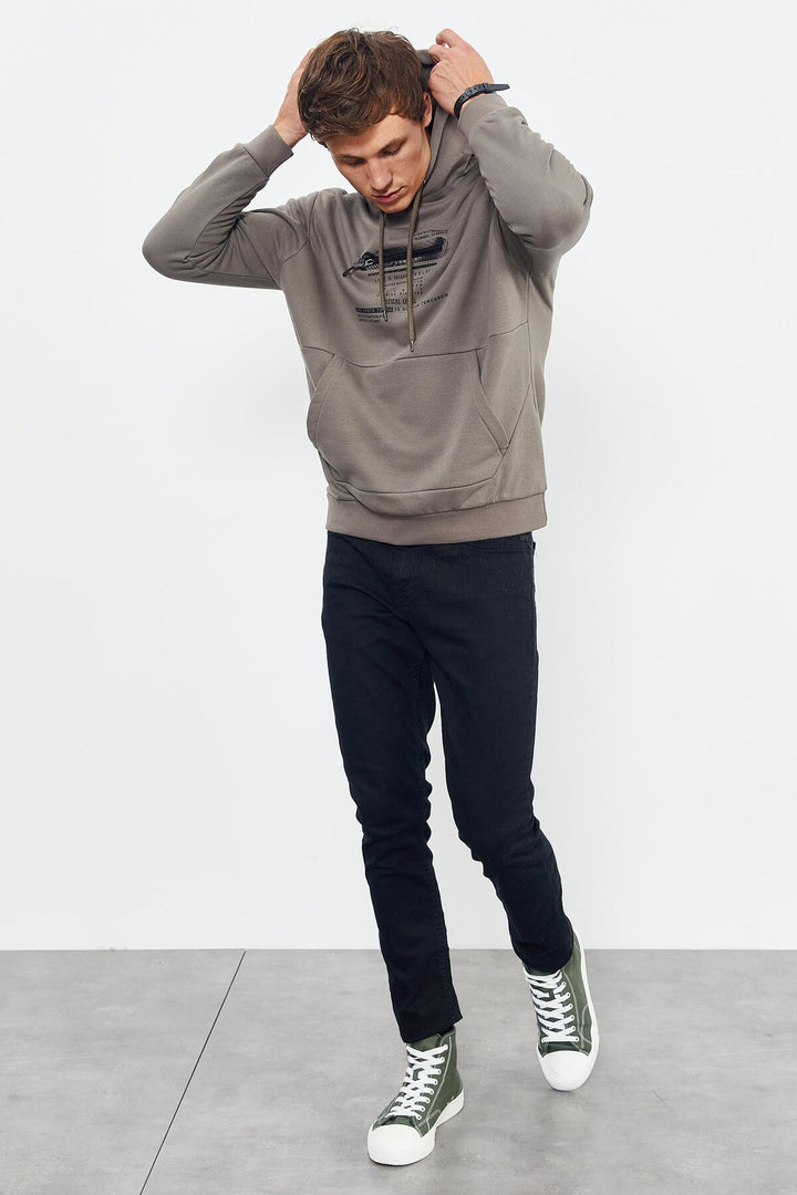 TMY Camel Printed Hooded Kangaroo Pocket Comfortable Fit Men's Sweatshirt - 88019 - La Trinidad