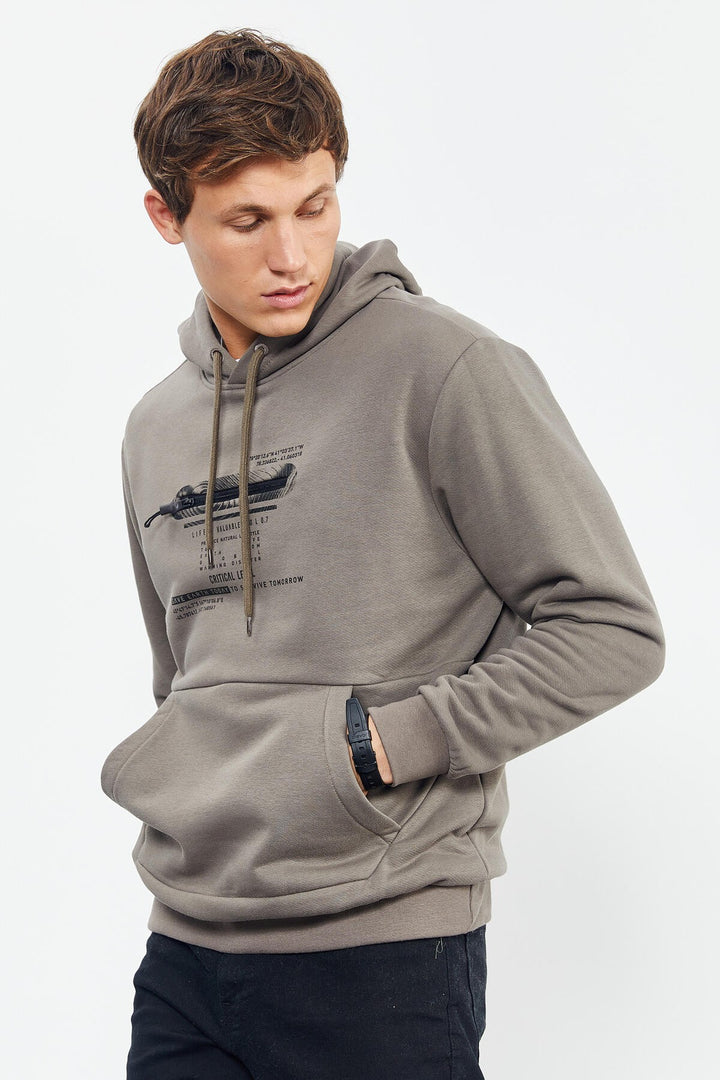 TMY Camel Printed Hooded Kangaroo Pocket Comfortable Fit Men's Sweatshirt - 88019 - La Trinidad
