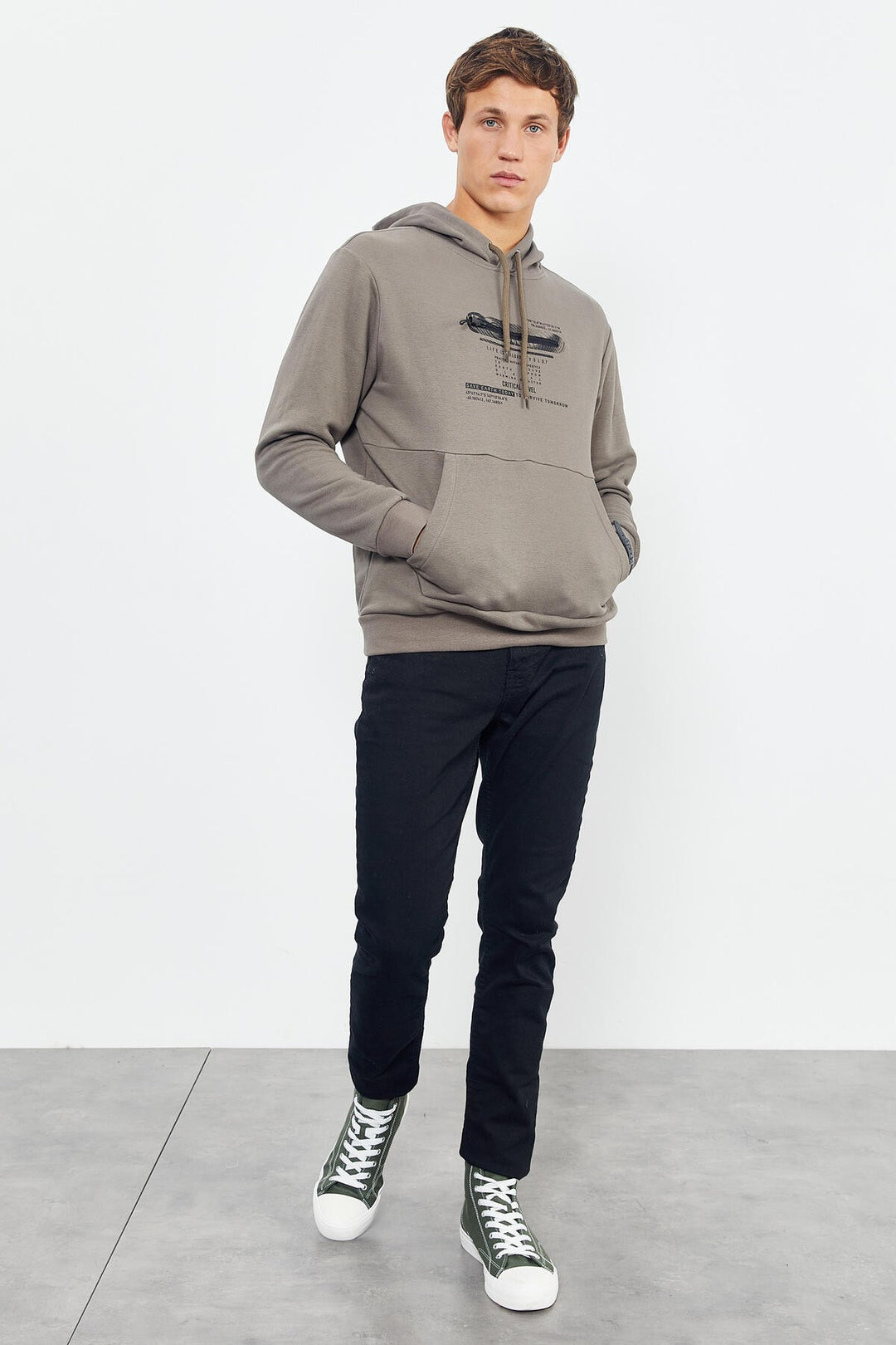TMY Camel Printed Hooded Kangaroo Pocket Comfortable Fit Men's Sweatshirt - 88019 - La Trinidad