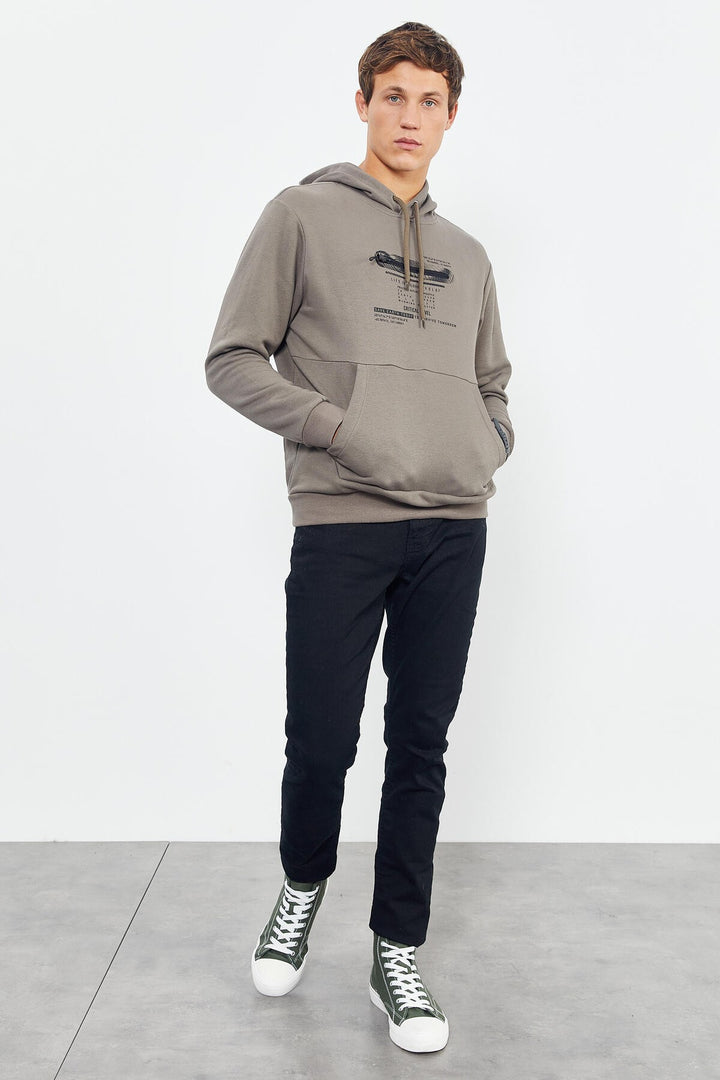 TMY Camel Printed Hooded Kangaroo Pocket Comfortable Fit Men's Sweatshirt - 88019 - La Trinidad