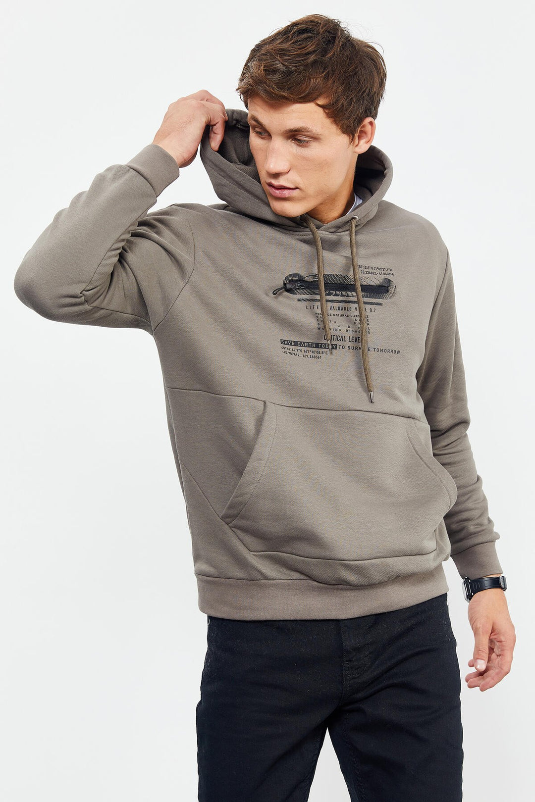 TMY Camel Printed Hooded Kangaroo Pocket Comfortable Fit Men's Sweatshirt - 88019 - La Trinidad