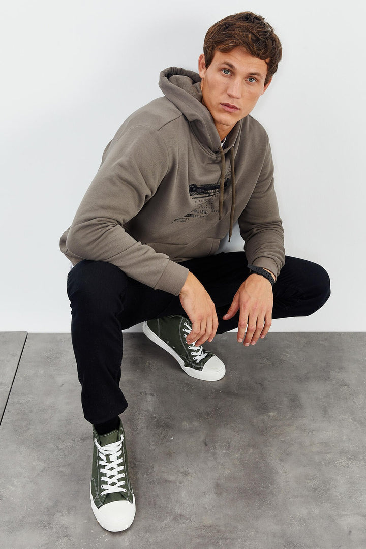 TMY Camel Printed Hooded Kangaroo Pocket Comfortable Fit Men's Sweatshirt - 88019 - La Trinidad