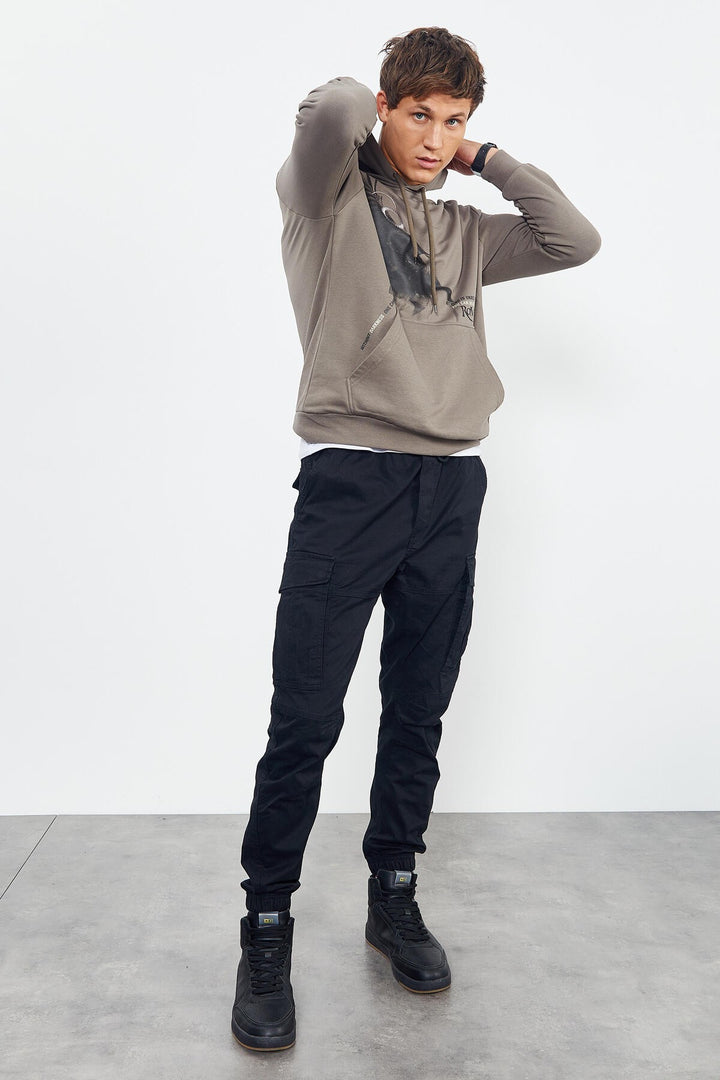 TMY Camel Hooded Kangaroo Pocket Men's Sweatshirt with Crow Print - 88014 - Lafayette