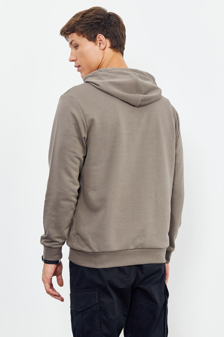 TMY Camel Hooded Kangaroo Pocket Men's Sweatshirt with Crow Print - 88014 - Lafayette