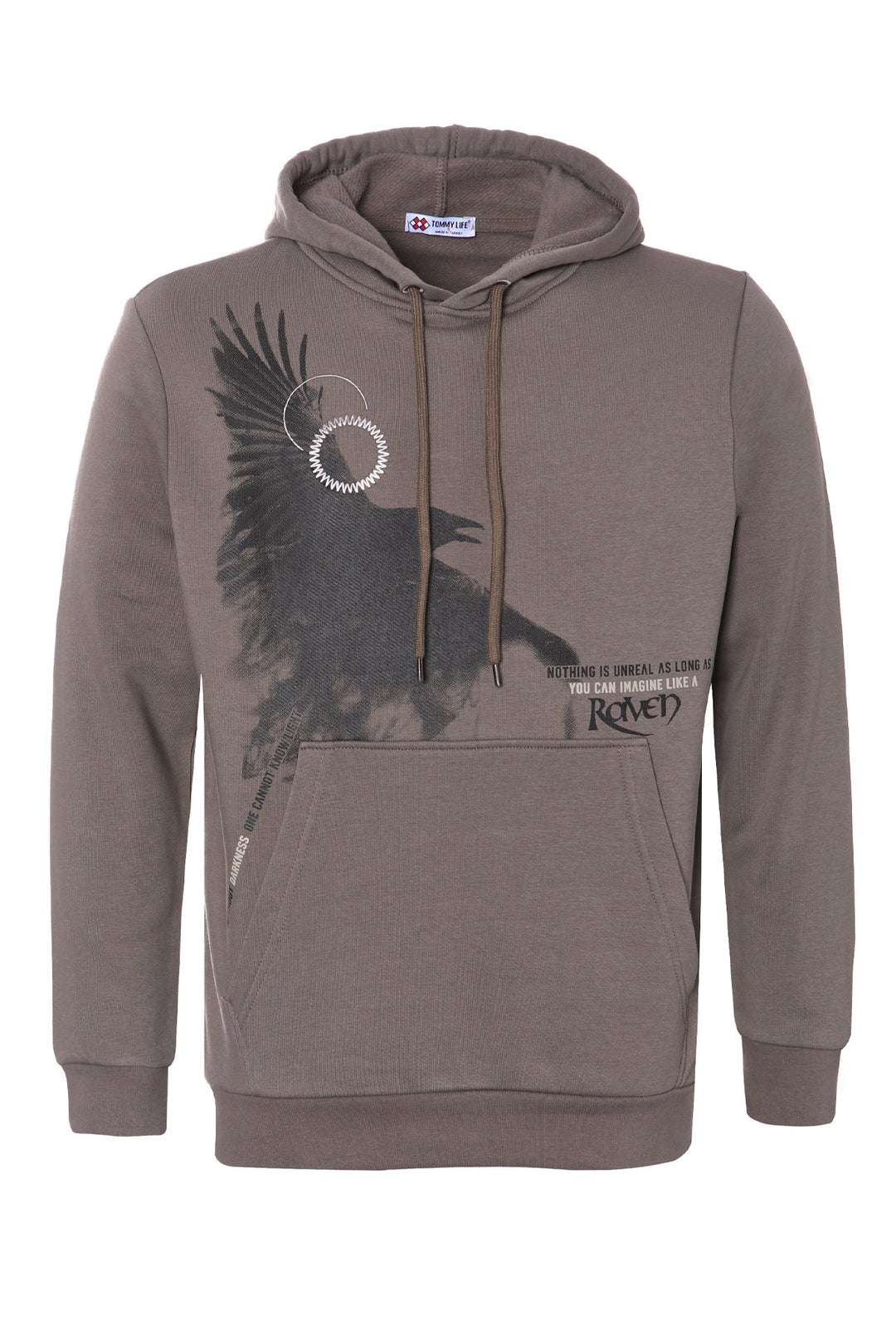 TMY Camel Hooded Kangaroo Pocket Men's Sweatshirt with Crow Print - 88014 - Lafayette