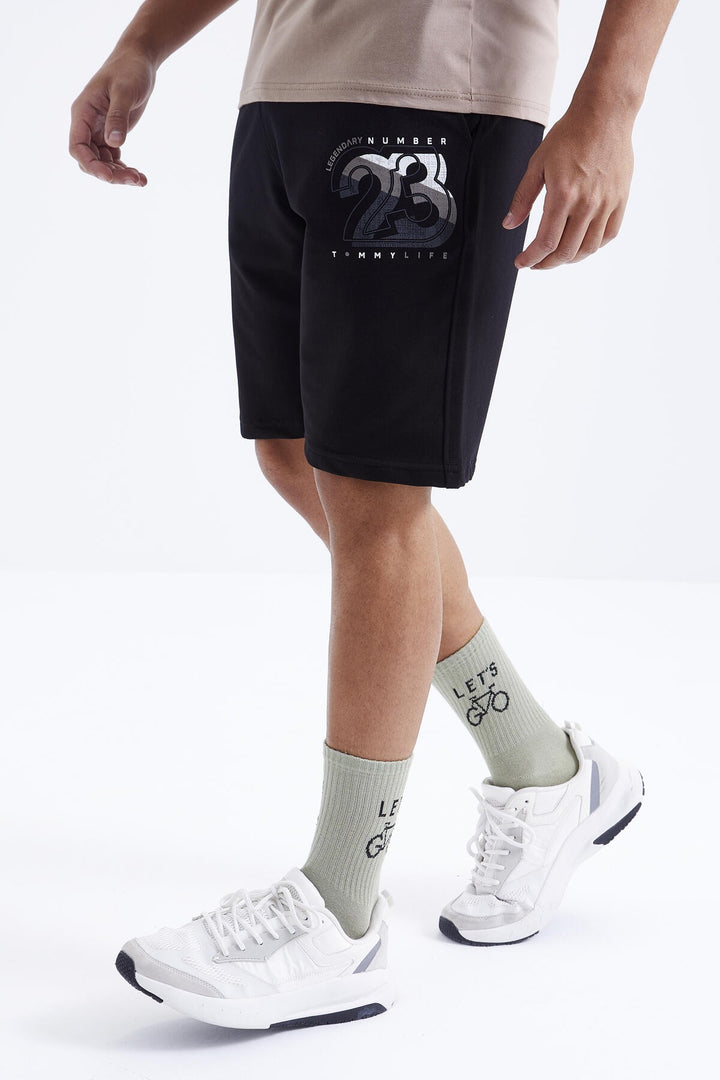 TMY Camel - Black Printed Detail O Neck Standard Mold Bermuda Men's Shorts Suit - 85171 - Hillsboro