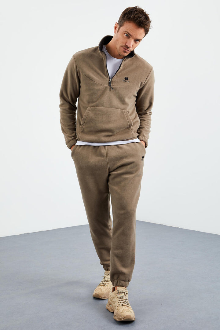 TMY Camel Half Zip Stand-up Collar Elastic Cuff Polar Men's Tracksuit - 85159 - Winterthur