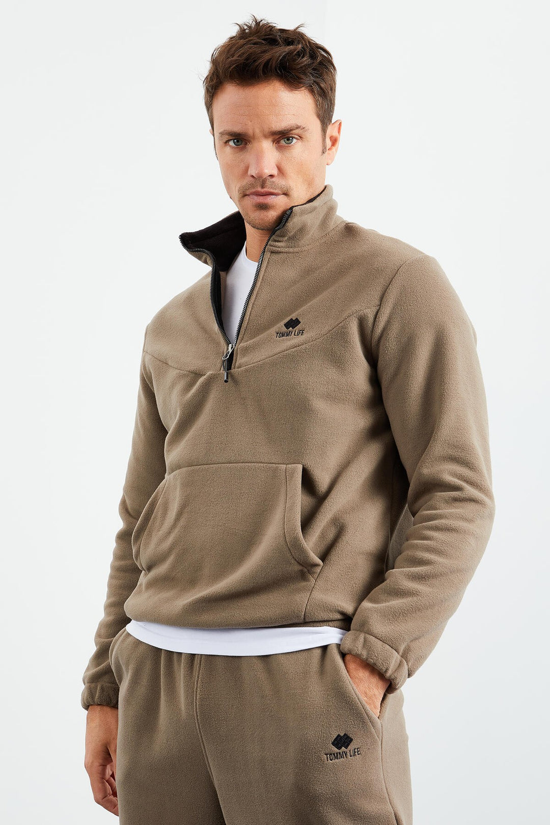TMY Camel Half Zip Stand-up Collar Elastic Cuff Polar Men's Tracksuit - 85159 - Winterthur