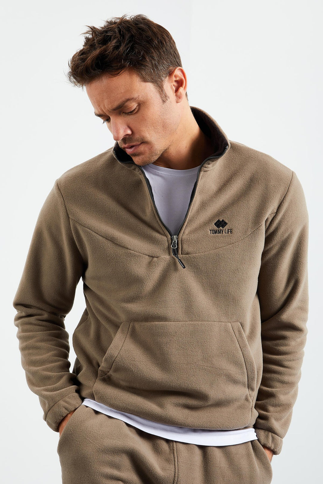 TMY Camel Half Zip Stand-up Collar Elastic Cuff Polar Men's Tracksuit - 85159 - Winterthur