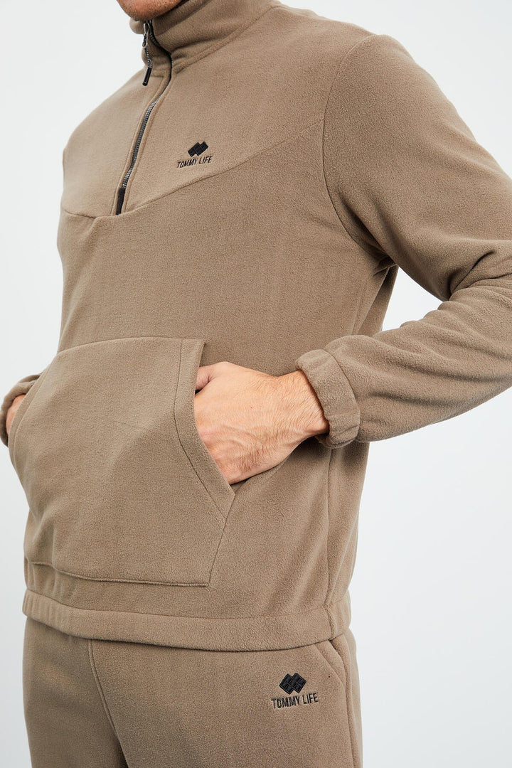 TMY Camel Half Zip Stand-up Collar Elastic Cuff Polar Men's Tracksuit - 85159 - Winterthur