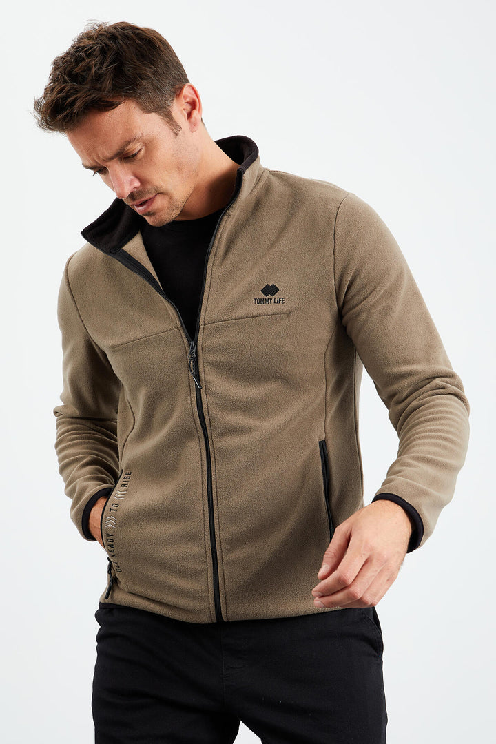 TMY Camel Embroidered Writing Zippered Standart Fit Men's Sweatshirt Polar - 87992 - Kryvyi Rih