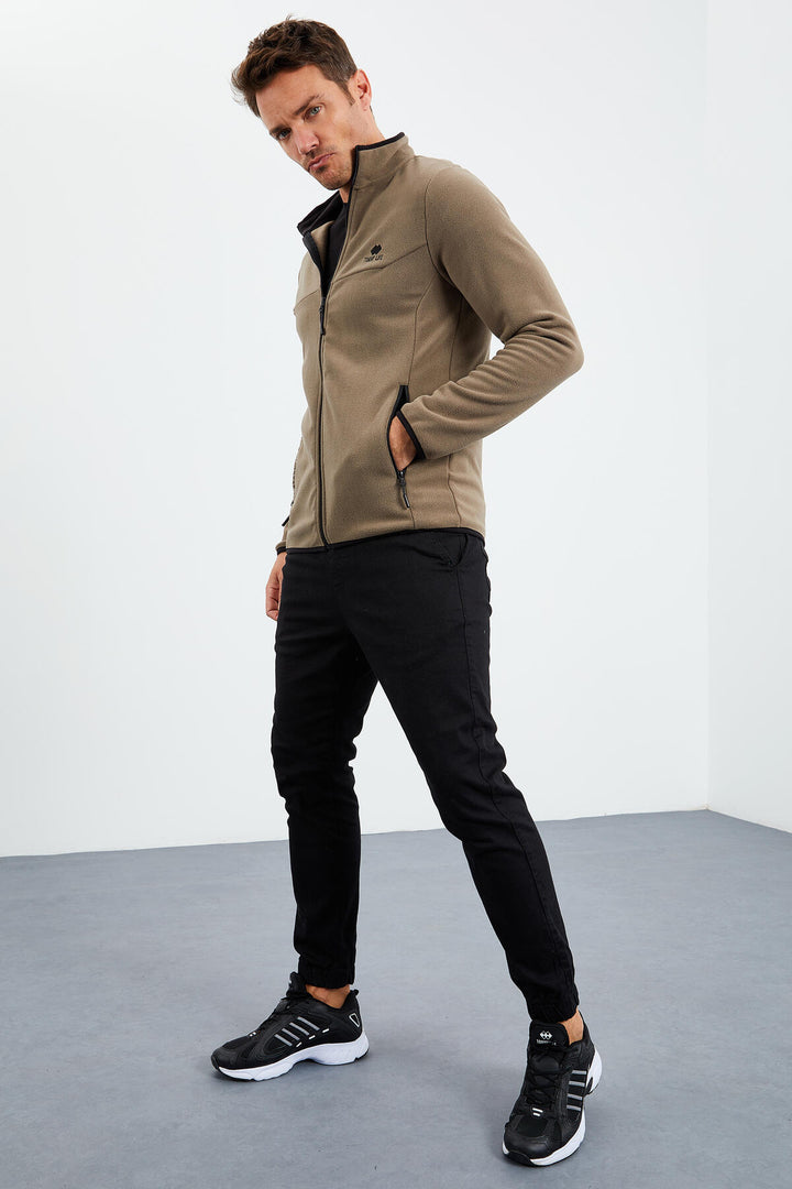 TMY Camel Embroidered Writing Zippered Standart Fit Men's Sweatshirt Polar - 87992 - Kryvyi Rih