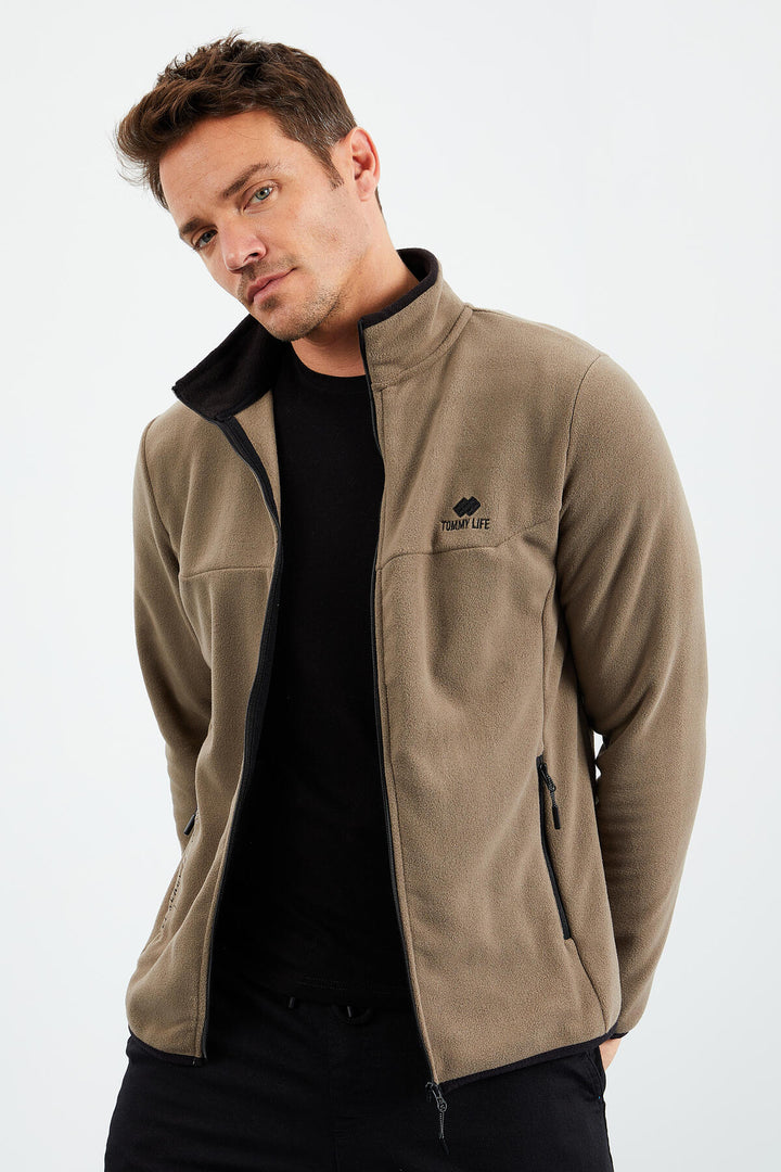 TMY Camel Embroidered Writing Zippered Standart Fit Men's Sweatshirt Polar - 87992 - Kryvyi Rih