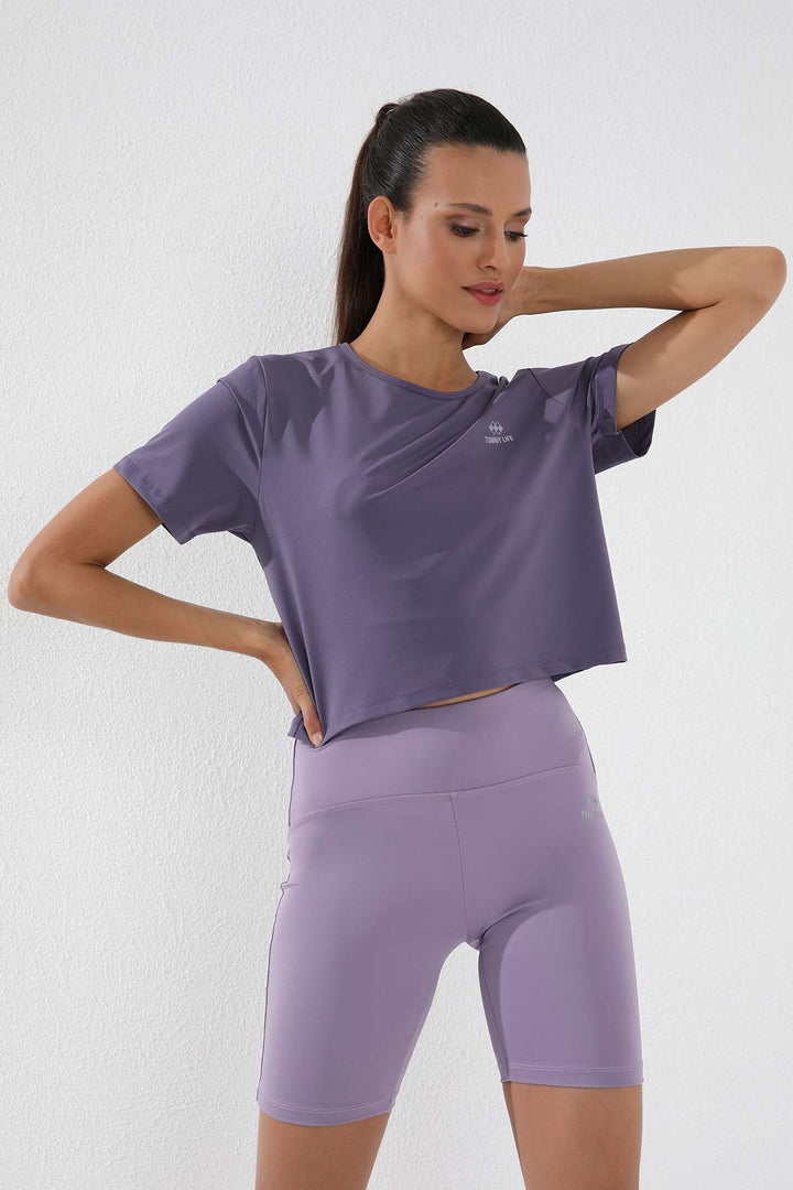 TMY Eflatun Basic Short Sleeve Standard Fit O Neck Women's Crop Top T-Shirt - 97143 - Sunderland